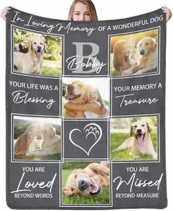 Eyesoul Custom Dog Picture Blanket with Personalized Text - Photo Collage Memorial Gift for Kids, Pet Lovers & Grieving Owners
