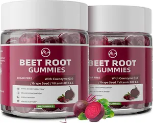 Minch Beet Root Gummies, 8-in-1 Multi-Ingredient Complex Blend with Grape Seed, CoQ10, Folic Acid, Vitamin C, B3 & B12, Sugar Free Vegan Chewables, Pomegranate Flavor, 2 Pack