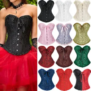 Women's Lace Up Boned Overbust Burlesque Basque Corset Shapewear Lingerie Bustier Corset Top, Waist Trainer Cincher Push Up Bodyshaper, Pirate Corset, Steampunk Corset, Punk Corset, Halloween Costume Corset Plus Size S-6XL