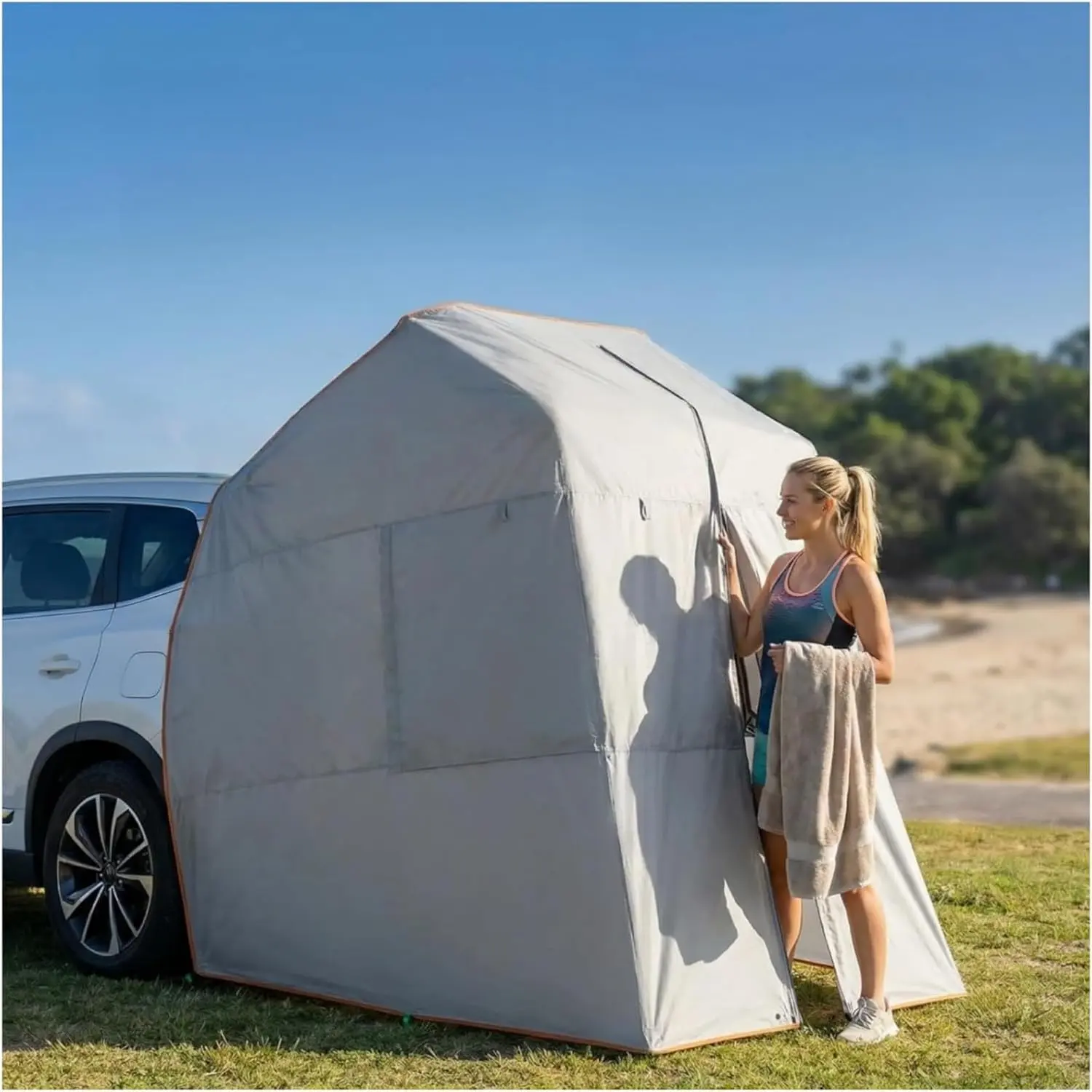 Instant Hatchback Cabana Privacy Changing Room Car Camping Tent, Rope Fastened Tailgate Shelter for SUV Van MPV Outdoor Camping