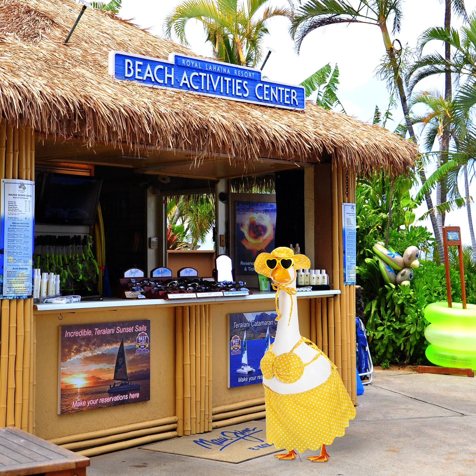 Easter Bunny Porch Goose Outfit for 23 inch Plastic Cement Goose, Easter Egg Porch Goose Costume Lawn Goose Clothes