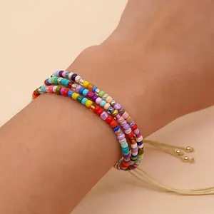 Elastic Beaded Handmade Bracelets Bohemian Stackable Beaded Stretch Bracelets Colorful Boho Beach Anket Bracelet Set Rainbow Handmade Seed Beach Bracelet Summer Jewelry for Women