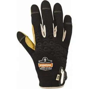 Ergodyne Full Finger Leather Work Gloves, Size M (8), Uncoated, Hook-Loop Cuff, for Mechanics & Lifting, Black/Tan, Paired 17143 Work Safety Gloves for Home Improvement Security