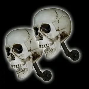 Badazz Skullz Helmet Holders 2PACK Screaming Skull Helmet/Hat Holders with Light Up Skulls and Vintage Industrial Pipe Work - organizer/display/decor