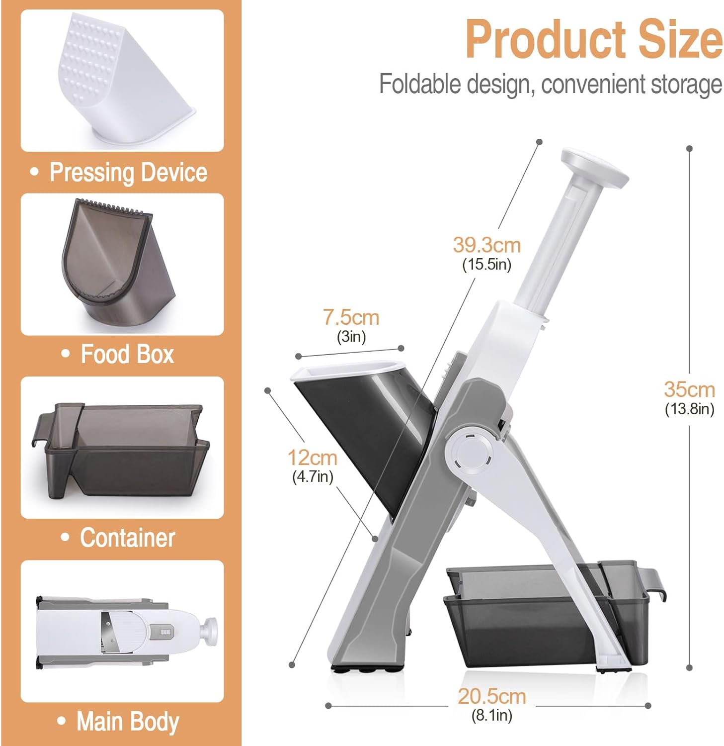 Safe Mandoline Slicer for Kitchen Multifunctional Vegetable Slicer Professional Mandolin Thickness Adjustable with Container for Meal Prep Gray