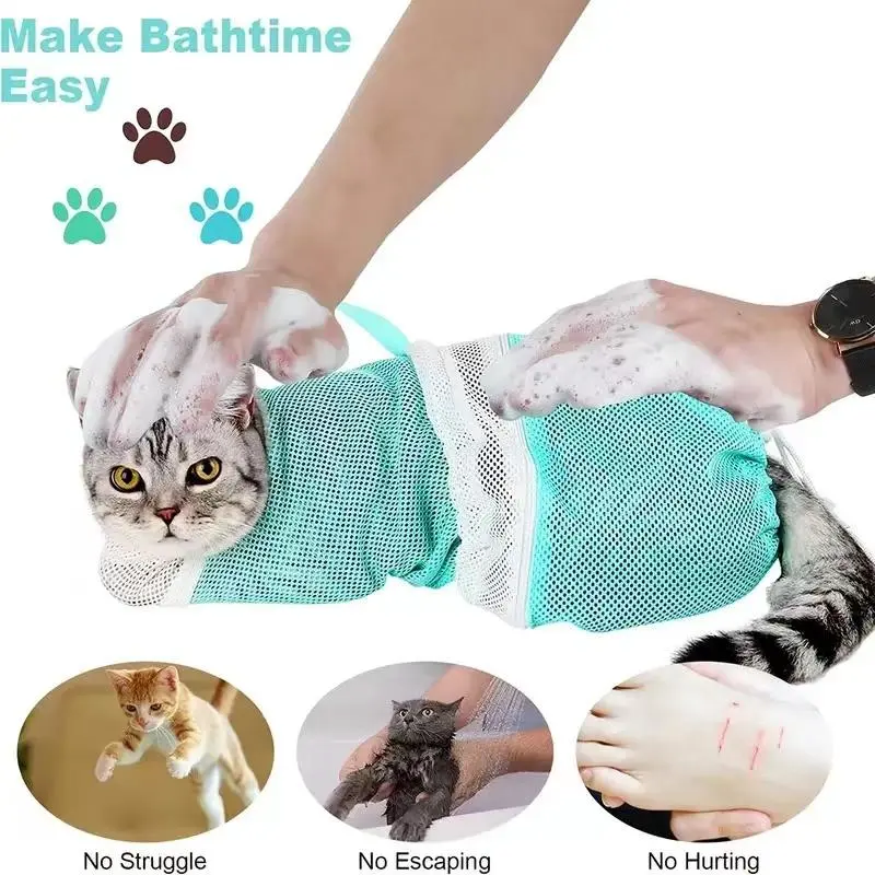 Cat Bathing Bag with Adjustable Drawstring Portable Mesh Shower Bag for Safe Stress-Free Washing Grooming Helper for Anxious Cats Secure Breathable Multi-Functional Use