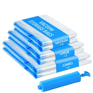 6 Pack Transparent Vacuum Compression Bags with Double Zipper Seal 2 Jumbo 2 Large 2 Medium Save Space for Bedding Pillows Blankets Travel Essentials Large Capacity Dust-proof Sealed Storage Bag Organiser