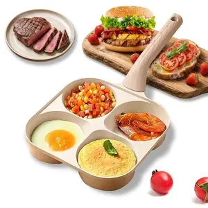 Multifunction Non-stick 4 Hole Breakfast Frying Pan with Handle, Egg Pancake Burger Toast Sandwich Skillet, Easy Clean Divided Cooking Pan for Quick Home Cooking, Compatible with Gas Stove & Induction Cooktop