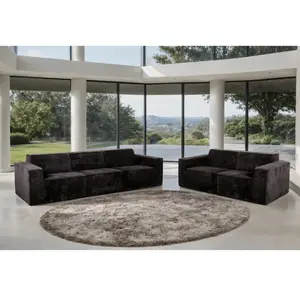 Kimara Contemporary Corduroy Deep Seat Compressed Foam Sofa or Loveseat with 9-Inch Wide Track Arms, Ship-Ready Packaging – Black or Dark Gray by FOA