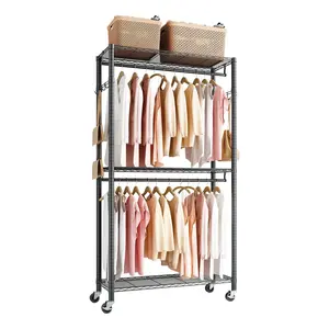 VEVOR Rolling Clothes Rack, Summervibes,Summervibes, Heavy Duty Clothing Garment Rack, 3 Adjustable Tiers Clothing Racks with Carbon Steel, 450 lbs Load Capacity Closet Wardrobe for Bedroom, Clothing Store, Hallway