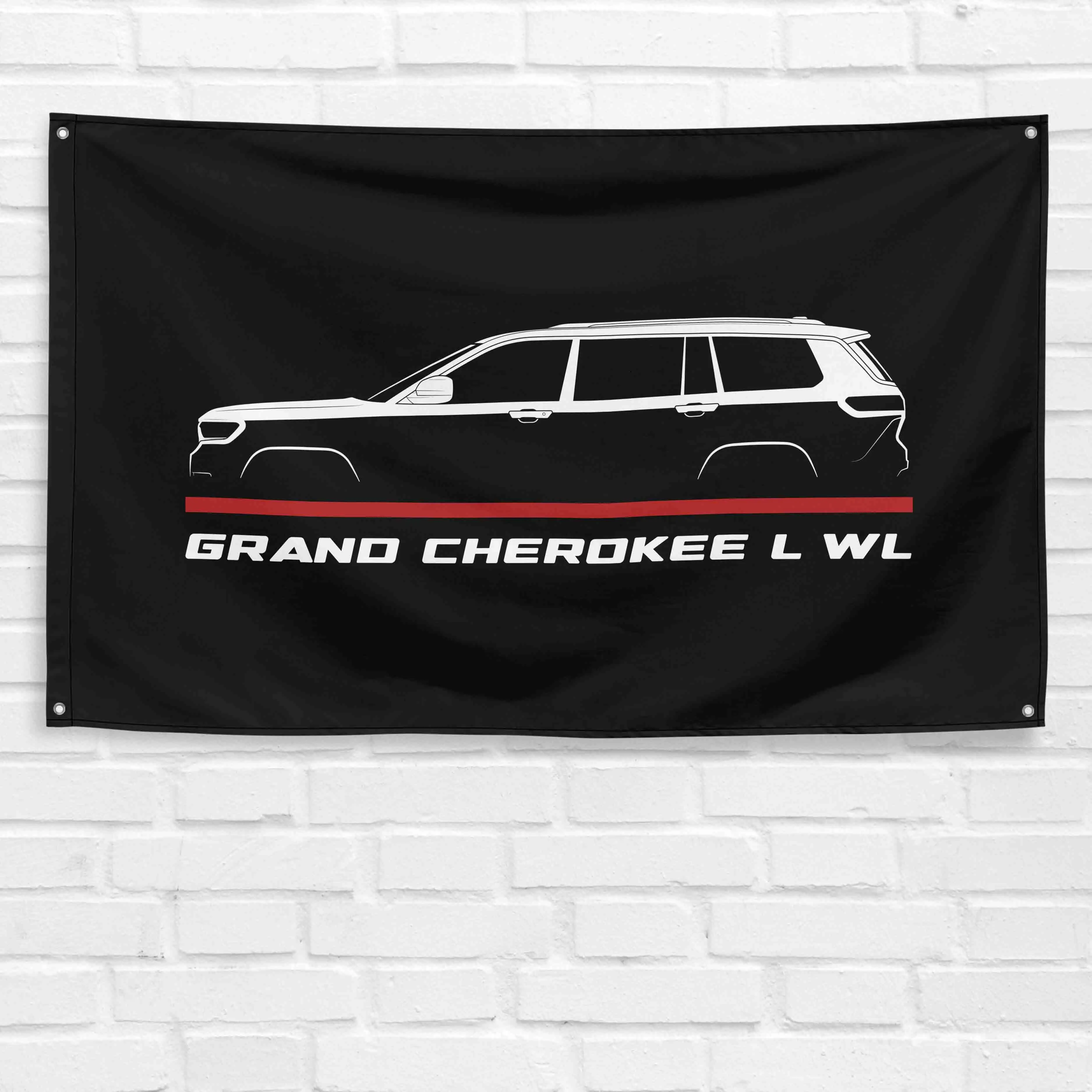 3 x 5 ft Synthetic Polyester Grommeted Flag Banner, Lightweight Durable Bold Colors Decoration for Grand Cherokee L WL 2021-2022, Garage Decor, Festive Hanging Sign Backdrop
