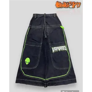 VintageMenJeansGothicHighWaistWideTrouserHarajukuVapor95DenimPantsEmbroideredBaggyJeansStreetwearY2KJeans