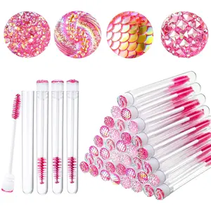 80 Pieces Disposable Mascara Brushes Tubes Set, 40 Pieces Diamond Empty Mascara Wand Tube with 40 Pieces Eyelash Brush Spoolies Makeup Tool for Eyelash Extension (Pink)