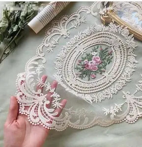 2Pack Retro Lace Placemats French Crochet Doilies Handmade Embroidered Table Mats with Floral Design