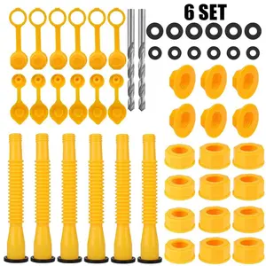 Old Style Gas Can Spout Replacement Kit, 6 Set Fuel Nozzle with Threaded Cap & Rubber Gaskets, Universal 1.7-1.82in Mouth, Leakproof Vent Kit for Outdoor Gas Fuel Containers