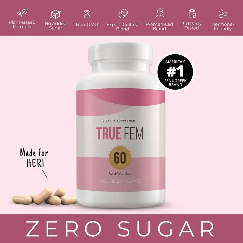 True Fem-100%25 Natural-13-in-1 with SawPalmetto & Fenugreek-Vegan, Non-GMO -Botanical Blend for Women's Daily Balance &Wellness Healthcare Supplement