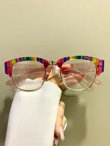 Colorful Eyeglasses, Metal Frame Eyeglasses, Fashion Eyeglasses, Stylish Square Frames for Women & Men, Fashion Eyewear for Daily Wear