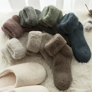 Lady's Thickened Warmth Comfortable Sleep Socks, Random 3/6/9 Pairs, Large Size Pure Color Basic Socks for Winter Snow Ski Floor Use, Machine Washable, Dry Cleanable, Minimalist Fit