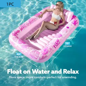 SLOOSH Inflatable Tanning Pool Lounger Float,70" x 46" Extra Large Pool Floats Adult with Pillow, 4 in 1 Suntan Tub Raft Floatie,Sunbathing Bed Lounge for Water Blow Up Ball Pit, L-Blushing Pink