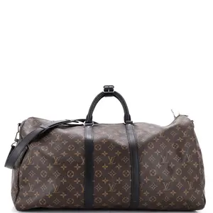 Pre-owned Louis Vuitton Canvas Coated Travel Bags Keepall Bandouliere Bag Macassar Monogram Canvas 55 by Rebag