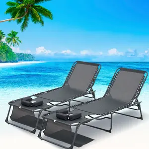 2-Pack Black Face Down Chaise Lounge Chair, 5-Position Adjustable Foldable Tanning Recliner with Face & Arm Holes, Outdoor Camping Lounger for Pool, Patio