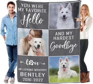 Personalized Pet Memorial Blankets Custom Dog Blanket Dogs Pet Picture Blanket Dog Memorial Gifts Sympathy for Loss of Dog