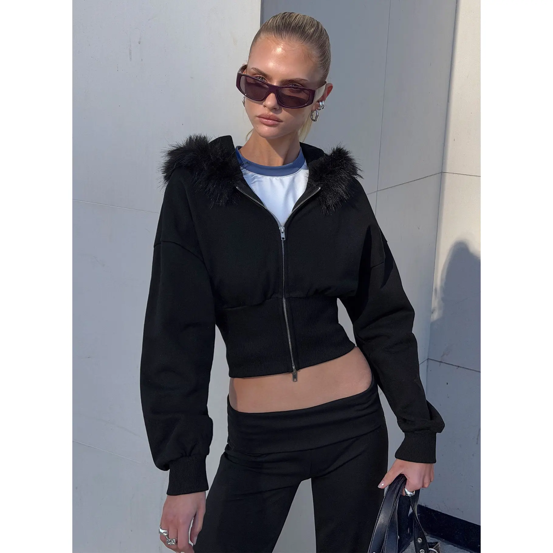 Ramonda Faux Fur Hooded Jumper Black