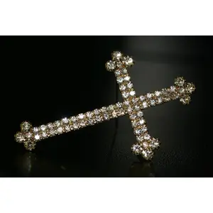 Large Rhinestone Cross Brooch Pin Jewelry Gift Faith Cross Pin Gold Tone Cross, Silver Tone Cross