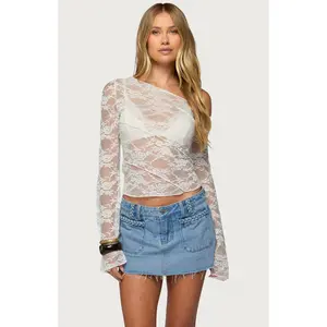 Edikted Women's Stitched Sheer Lace Off Shoulder Top