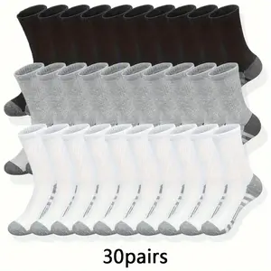 Women's 30-Pair Random Solid Color Socks Set, Comfy Breathable Casual Thermal Socks for Autumn, Winter, Random 30Pairs