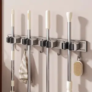 Mop holder without drilling, wall-mounted broom clip for bathroom, wall-mounted storage rack, removable rag hook