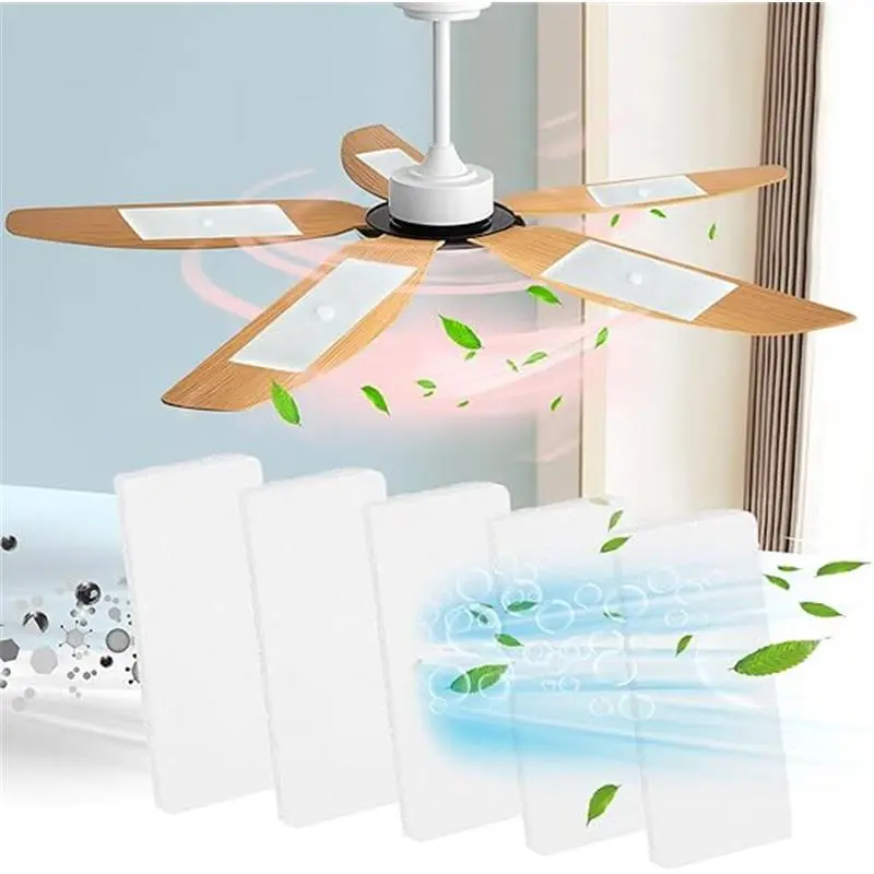 Ceiling Fan Air Filter for Blades, 5Pcs Dust Control Fan Blade Filters with Fragrance, Strong Adhesive Air Purifier Pads Ceiling Fan Accessories for Fans in Bedroom/Living Room