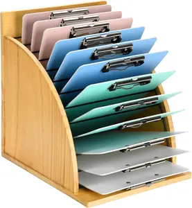 Wooden Clipboard Holder with Raised Side Panel, Clipboard Organizer Storage Rack for Classroom and Office, Clip Boards not Included