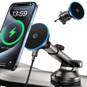 Magnetic Car Phone Holder, Cell Phone Car Mount, 360° Rotatable Car Phone Holder with LED Light, Wireless Car Charger Phone Holder for iPhone 15 14 13 12 Series, Gifts for Boyfriend