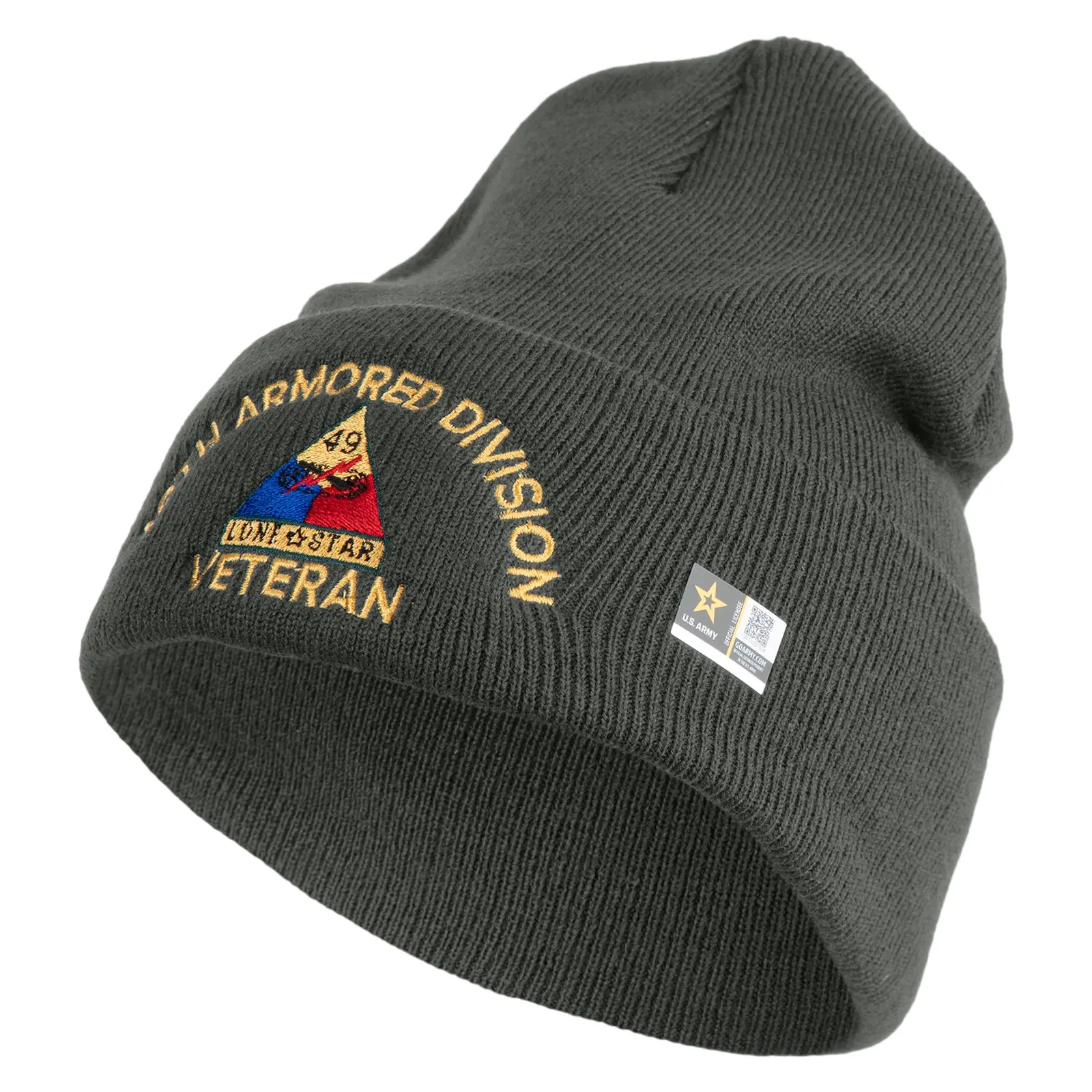 US Army 49th Armored Division Logo Embroidered 12 Inch Solid Cuff Beanie