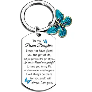 Bonus Daughter Gifts Stepdaughters Gift from Stepmom Daughter in Law Birthday Gifts from Mother in Law To My Bonus Daughters Keychain Daughters Birthday Graduation Christmas Stocking Stuffers