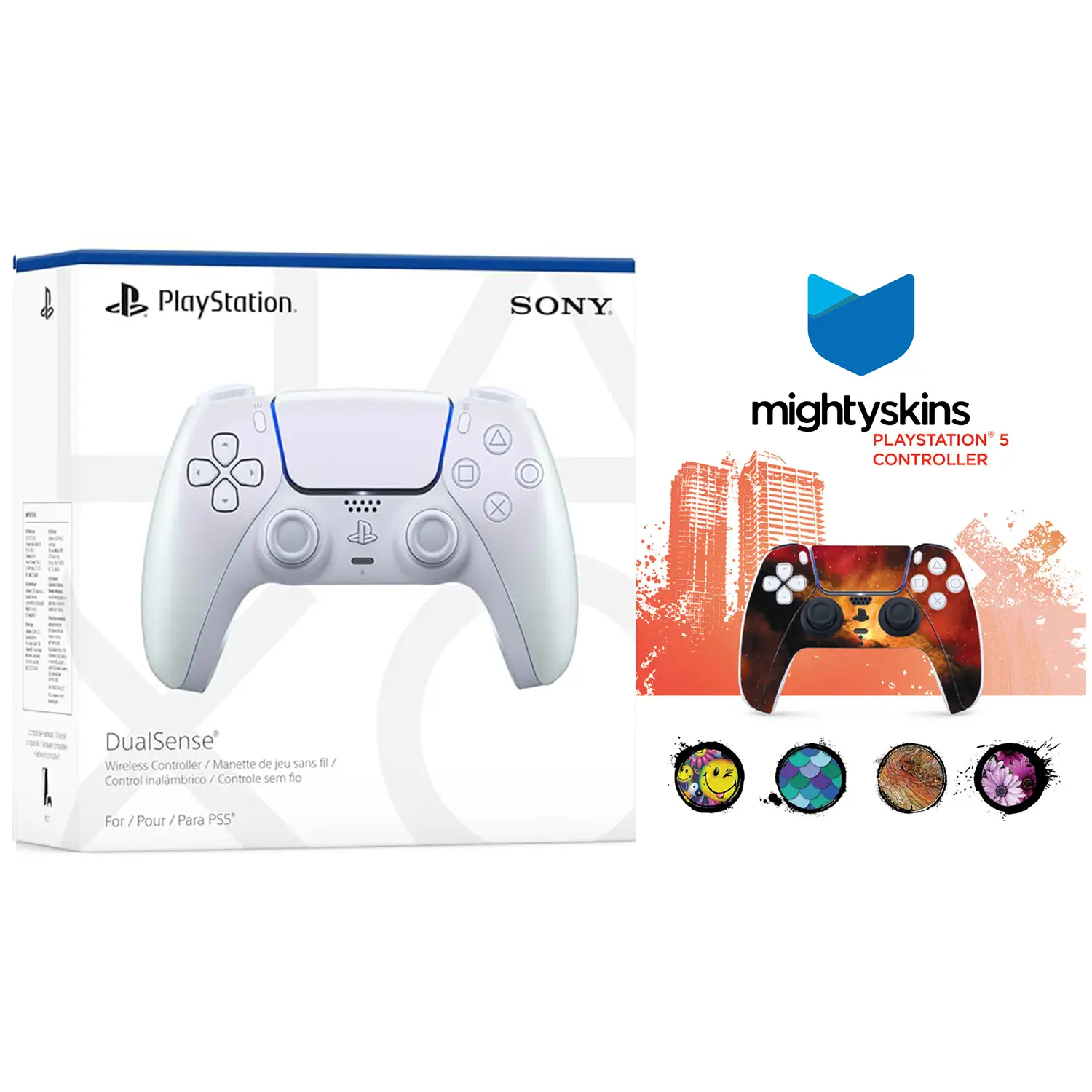 Sony PlayStation 5 DualSense Wireless Controller with MightySkins Custom Decal Skin Voucher - Chroma Pearl