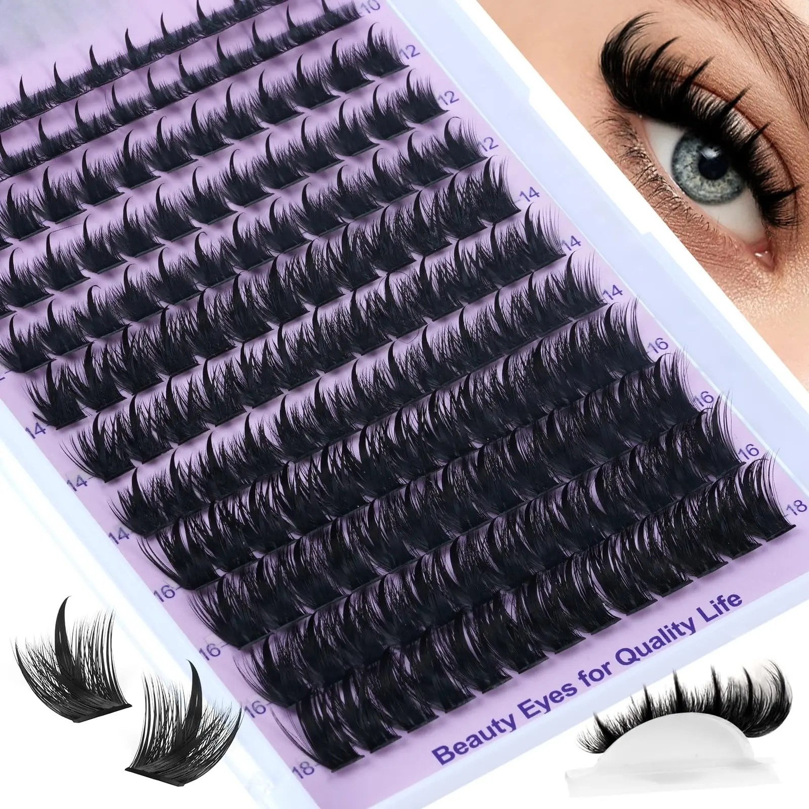 Manga Lash Clusters with Spikes Salon Volume Wet-Look Individual Lashes | D Curl Eyelash Clusters 10-18mm Anime Lashes 156PCS Reusable DIY Cluster Eyelash Extensions for Beginners-SalonSpike01