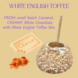 Copperpot Caramel Apple In House Made Toffee Buttery White Chocolate Large Crisp Granny Smith Apple Coated Signature Copper Pot Caramel Handcrafted Gourmet Treat