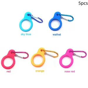 5pcs Silicone Water Bottle Clips, Climbing Gear Hooks, Outdoor Sports Accessories, Durable Hanging Straps, Essential Camping Tools