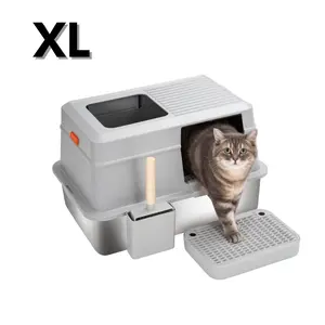 Full Enclosed Stainless Steel Litter Box, Odor-Locking Metal Cat Litter Tray, Large Covered Catbox for Odor Control, XL Anti-Odor Metal Litterbox with Removable Lid, Non-Porous Hygiene Solution for Indoor Cats, cool cat stuff