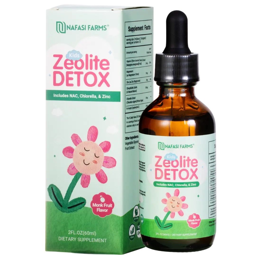 Nafasi Farms Zeolite Detox Drops with NAC Chlorella 2 FL OZ 60 mL Dietary Supplement Sweet Monk Fruit Flavor Capsules
