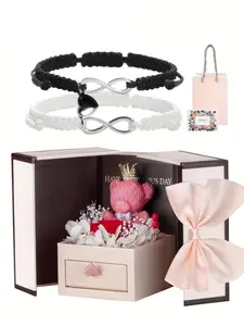 Fashion Couple Braided Bracelet Set, Magnetic Heart & Letter Design, Unisex Gift Box Included, Perfect Birthday Present