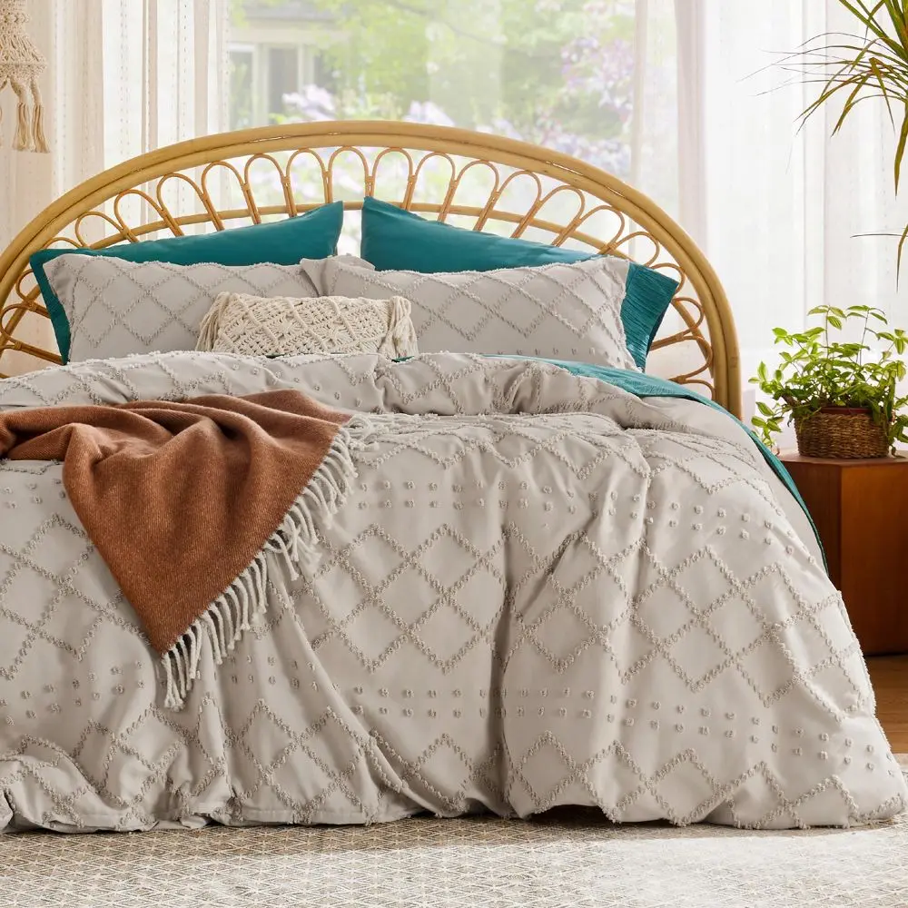 Duvet Cover Set Solid Embroidery 3Pcs King Size Linen Bedsure
