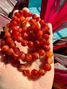 Natural Carnelian 10mm Beaded Stretch Bracelet | Orange Red Gemstone Jewelry