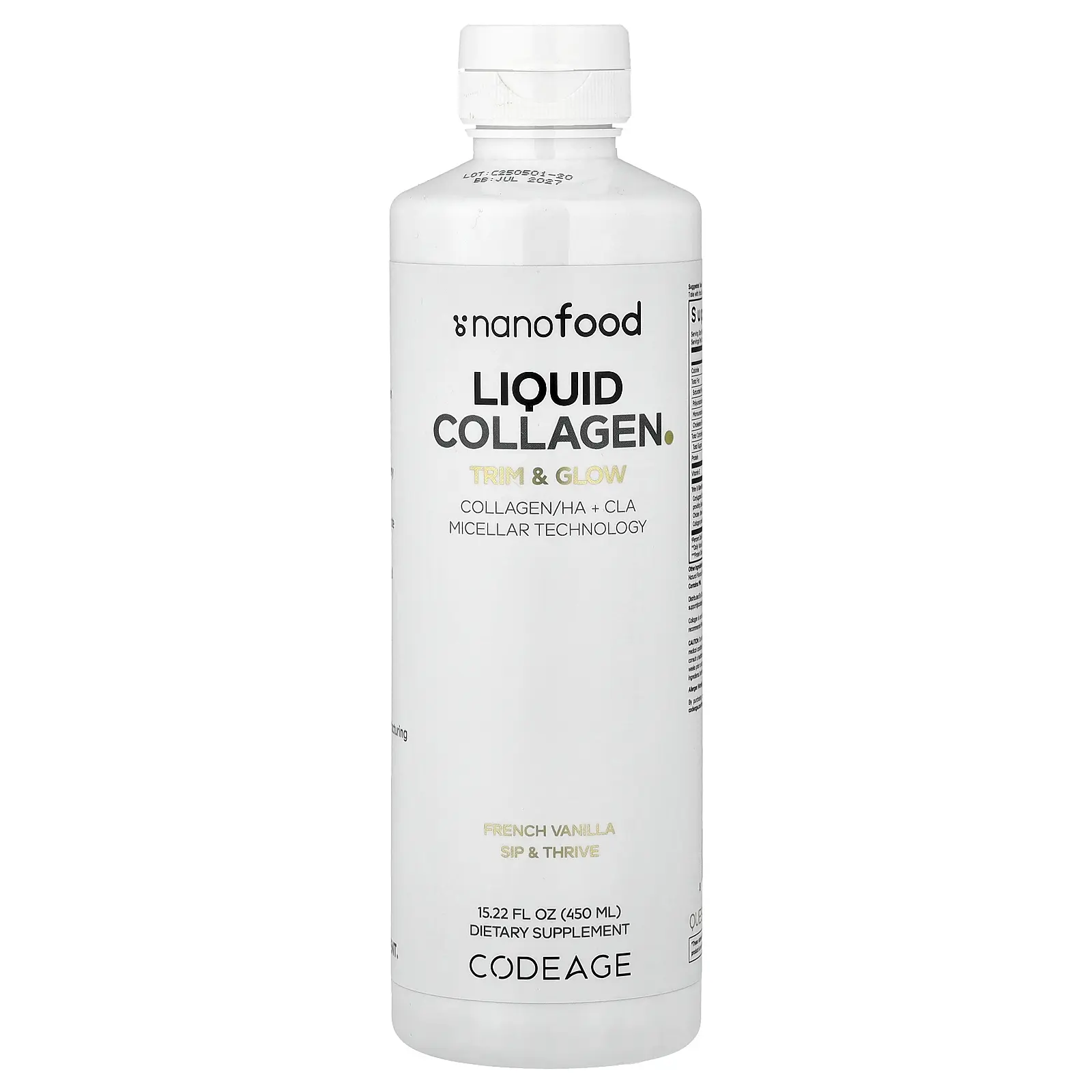 Codeage Nanofood, Liquid Collagen, French Vanilla, 15.22 fl oz (450 ml)