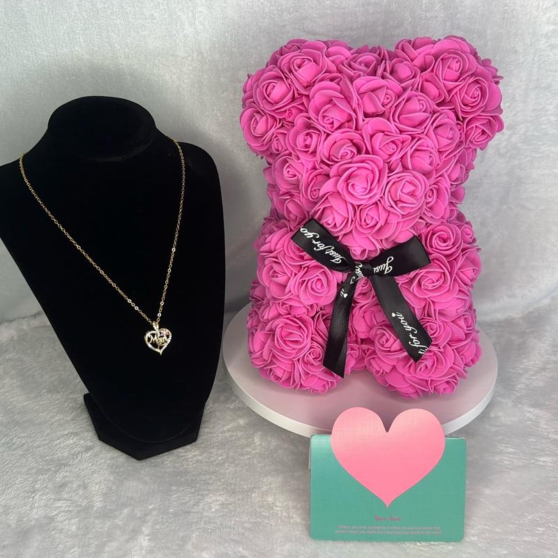Moxie Dawn Rose Bear - Rose Teddy Bear 10 inch Teddy Flower Bear - Over 200 Dozen Artificial Flowers - Mother’s Day, Anniversary, Birthday & Bridal Showers, Gift, Mom, Mum Decor Decorative