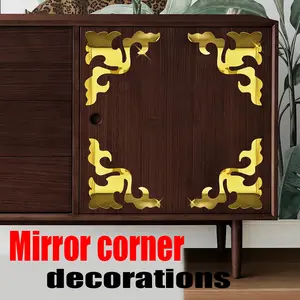 8pcs Hollow Out Mirror Wall Stickers, Self-Adhesive Acrylic Home Decor, DIY Decoration for Living Room, Bedroom, Study, Cabinet