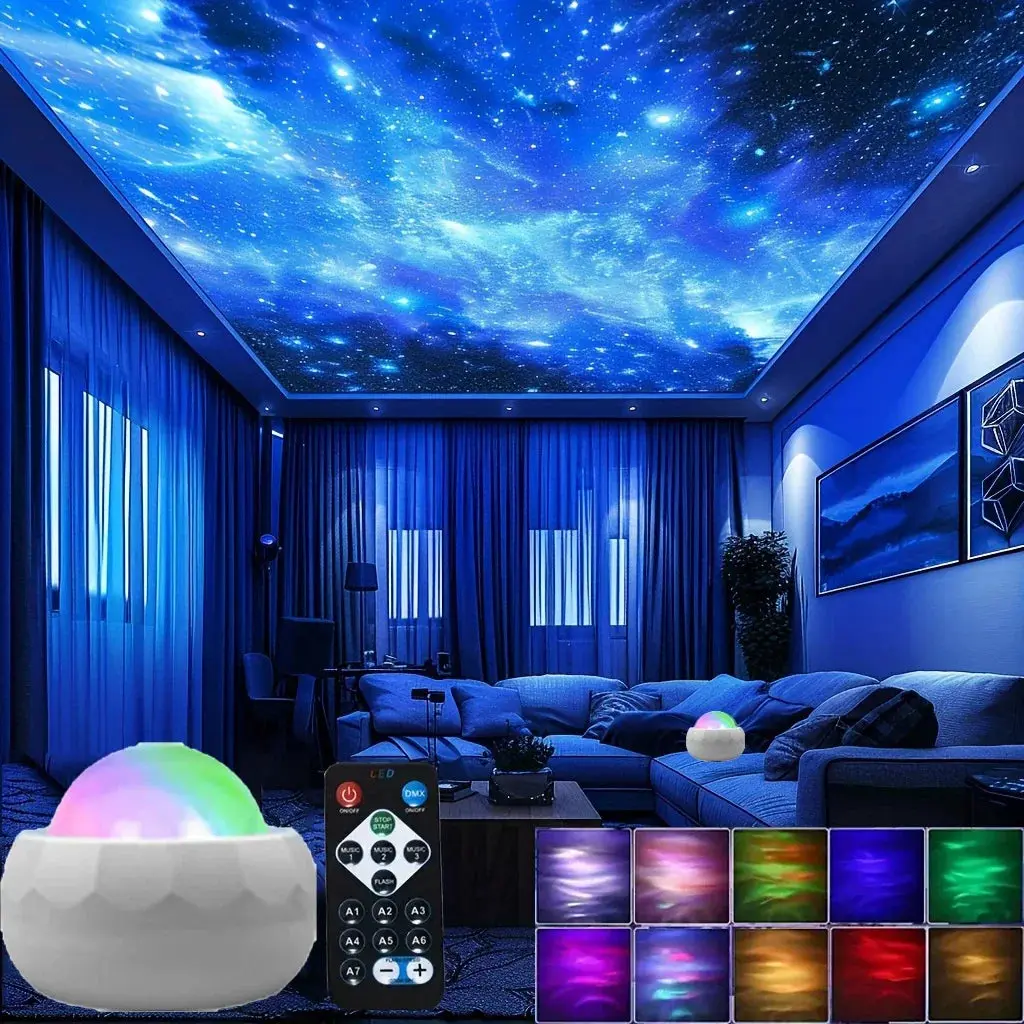 LED Aurora Galaxy Projector — 7 Mode Night Sky Light for Bedroom & Home Theater