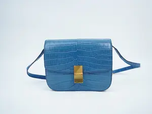 Pre-owned Celine croc/ leather Crossbody Bags Box Croc Medium Blue Crossbody